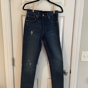 Levi women's 501 (25W, 30L) distressed medium washed jeans - high waisted